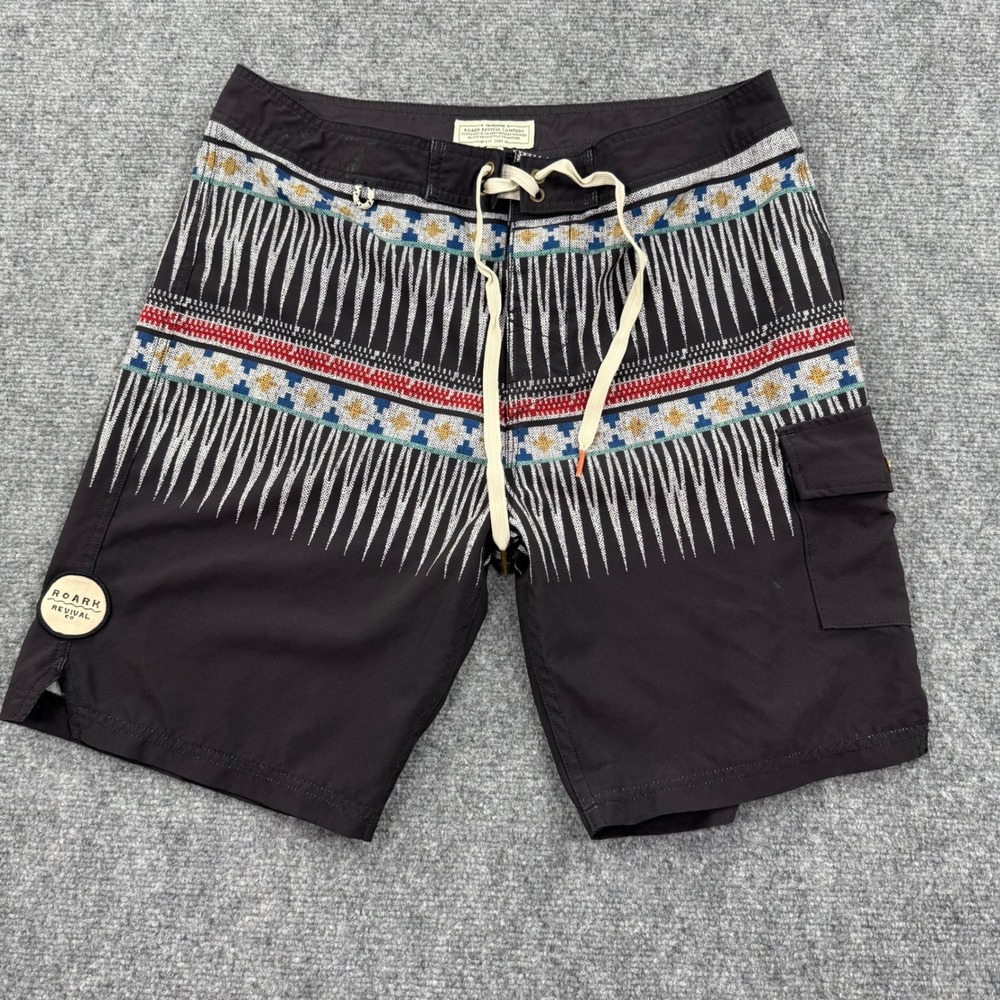 Roark Board Shorts‎ 32 Black Southwestern Tribal Print Swim Trunks Mens